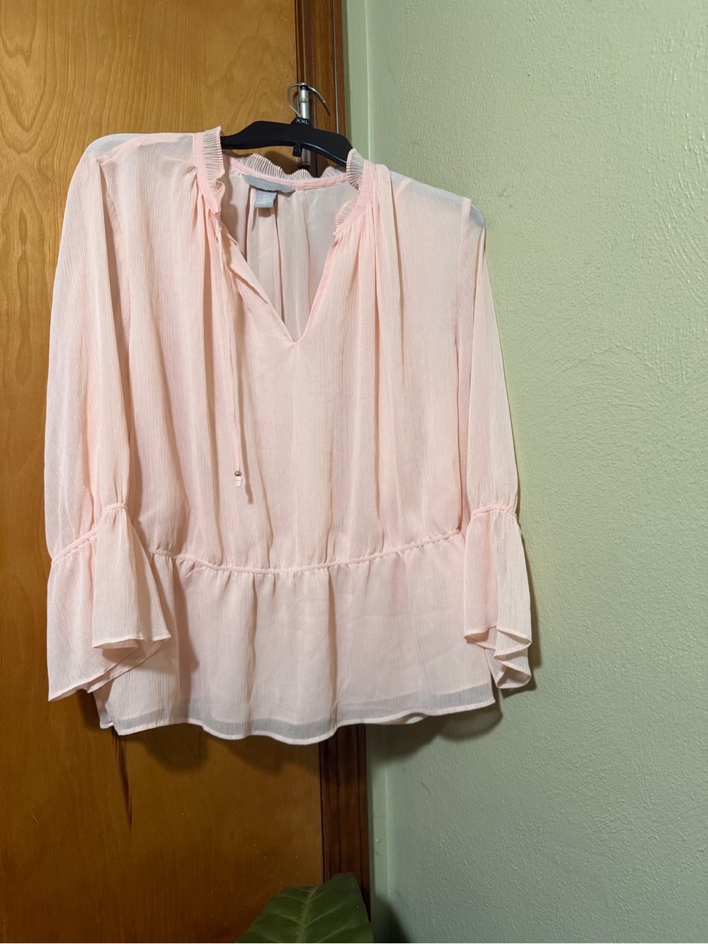 H&M Pale Pink Peasant Blouse with Ruffle Hem